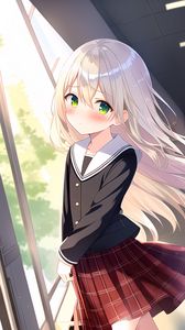 Preview wallpaper girl, blush, hair, schoolgirl, anime