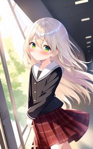 Preview wallpaper girl, blush, hair, schoolgirl, anime