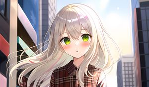 Preview wallpaper girl, blush, hair, shirt, anime