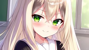 Preview wallpaper girl, blush, hair, smile, schoolgirl, anime
