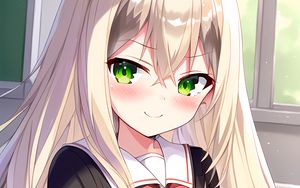 Preview wallpaper girl, blush, hair, smile, schoolgirl, anime