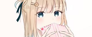 Preview wallpaper girl, blush, hairpin, postcard, anime