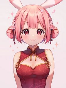 Preview wallpaper girl, blush, hairpins, flowers, anime