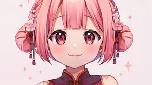 Preview wallpaper girl, blush, hairpins, flowers, anime