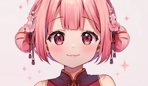 Preview wallpaper girl, blush, hairpins, flowers, anime