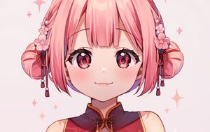 Preview wallpaper girl, blush, hairpins, flowers, anime