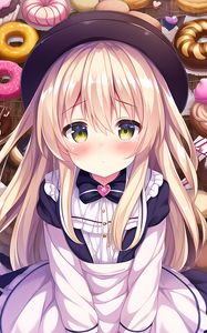 Preview wallpaper girl, blush, hat, maid, donuts, anime