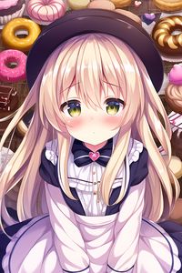 Preview wallpaper girl, blush, hat, maid, donuts, anime