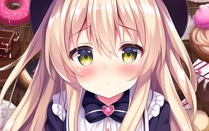 Preview wallpaper girl, blush, hat, maid, donuts, anime