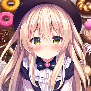 Preview wallpaper girl, blush, hat, maid, donuts, anime