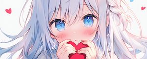 Preview wallpaper girl, blush, heart, bow, anime