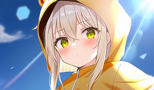 Preview wallpaper girl, blush, hood, jumpsuit, anime