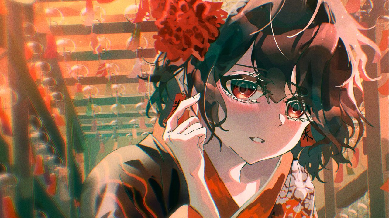 Wallpaper girl, blush, kimono, anime