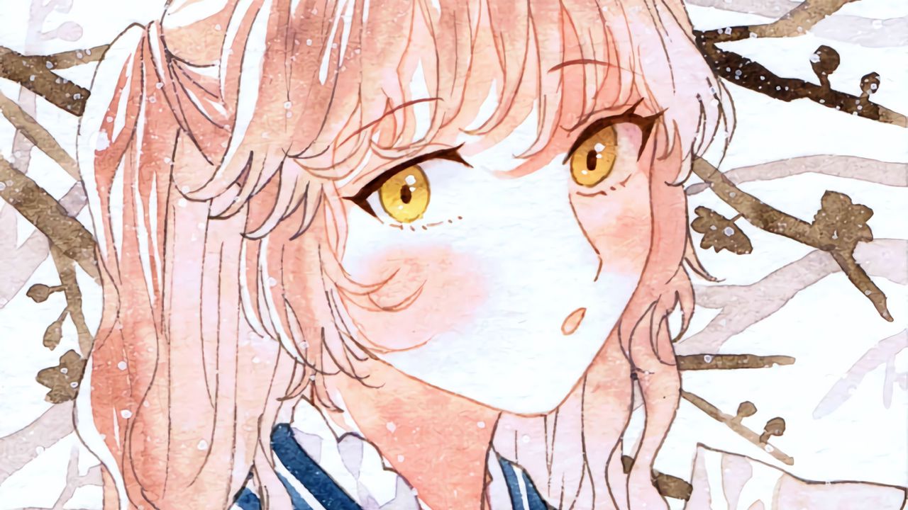 Wallpaper girl, blush, kimono, watercolor, anime