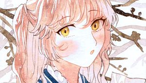 Preview wallpaper girl, blush, kimono, watercolor, anime