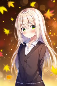 Preview wallpaper girl, blush, leaves, autumn, anime