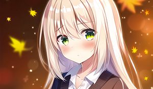 Preview wallpaper girl, blush, leaves, autumn, anime