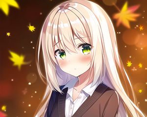 Preview wallpaper girl, blush, leaves, autumn, anime