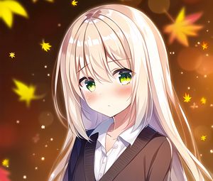 Preview wallpaper girl, blush, leaves, autumn, anime