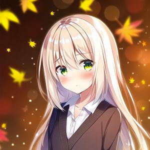 Preview wallpaper girl, blush, leaves, autumn, anime