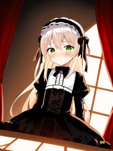 Preview wallpaper girl, blush, maid, anime, window