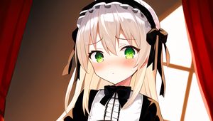 Preview wallpaper girl, blush, maid, anime, window