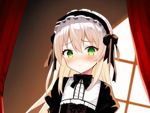 Preview wallpaper girl, blush, maid, anime, window