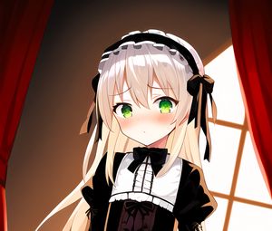 Preview wallpaper girl, blush, maid, anime, window