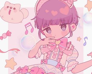 Preview wallpaper girl, blush, notes, anime, pink