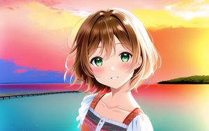 Preview wallpaper girl, blush, pier, sea, anime