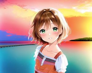 Preview wallpaper girl, blush, pier, sea, anime