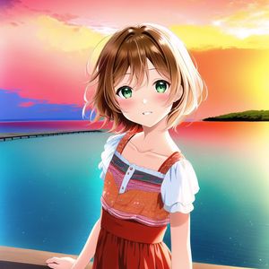 Preview wallpaper girl, blush, pier, sea, anime