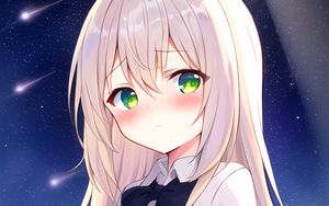 Preview wallpaper girl, blush, sadness, stars, starry sky, anime