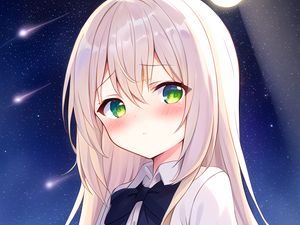 Preview wallpaper girl, blush, sadness, stars, starry sky, anime