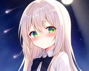 Preview wallpaper girl, blush, sadness, stars, starry sky, anime