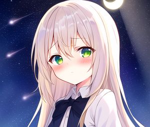 Preview wallpaper girl, blush, sadness, stars, starry sky, anime