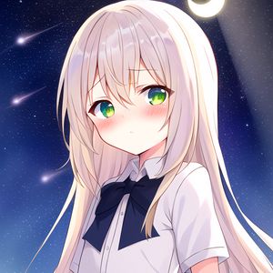 Preview wallpaper girl, blush, sadness, stars, starry sky, anime