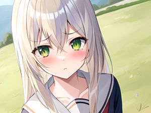 Preview wallpaper girl, blush, sailor suit, field, anime