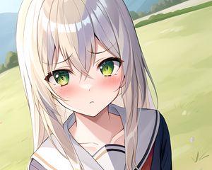 Preview wallpaper girl, blush, sailor suit, field, anime