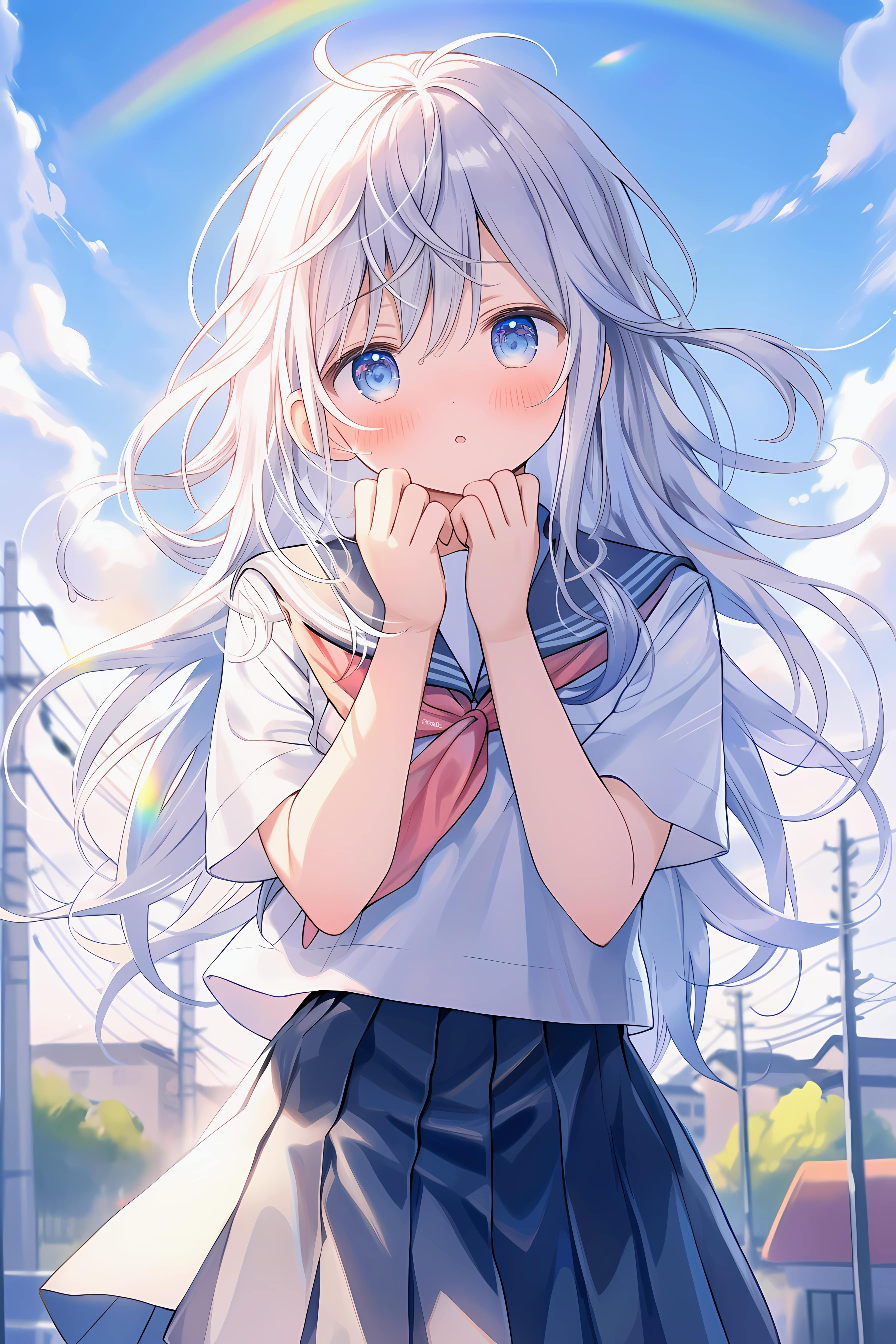 Download wallpaper 3584x5376 girl, blush, sailor suit, anime, art hd