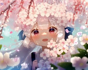 Preview wallpaper girl, blush, sakura, flowers, anime