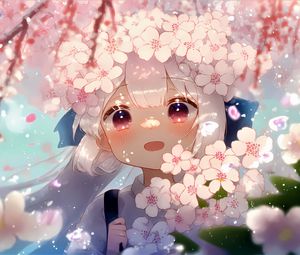 Preview wallpaper girl, blush, sakura, flowers, anime