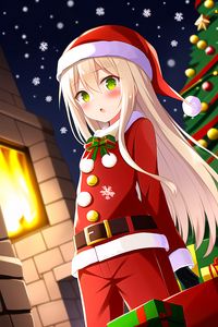 Preview wallpaper girl, blush, santa claus, hat, anime, new year, christmas