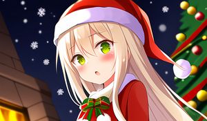 Preview wallpaper girl, blush, santa claus, hat, anime, new year, christmas