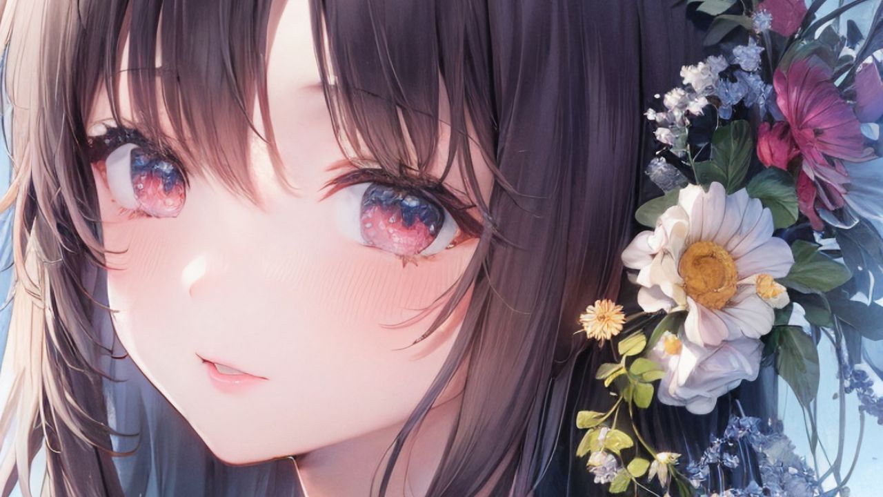 Wallpaper girl, blush, smile, flowers, anime