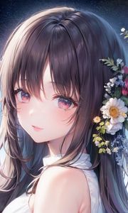 Preview wallpaper girl, blush, smile, flowers, anime