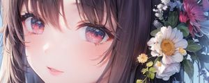 Preview wallpaper girl, blush, smile, flowers, anime