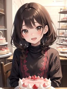 Preview wallpaper girl, blush, smile, cake, anime
