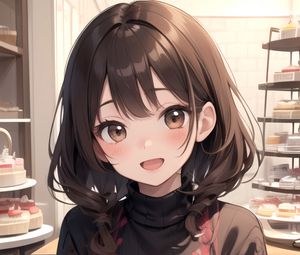 Preview wallpaper girl, blush, smile, cake, anime