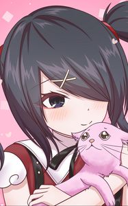 Preview wallpaper girl, blush, smile, cat, anime